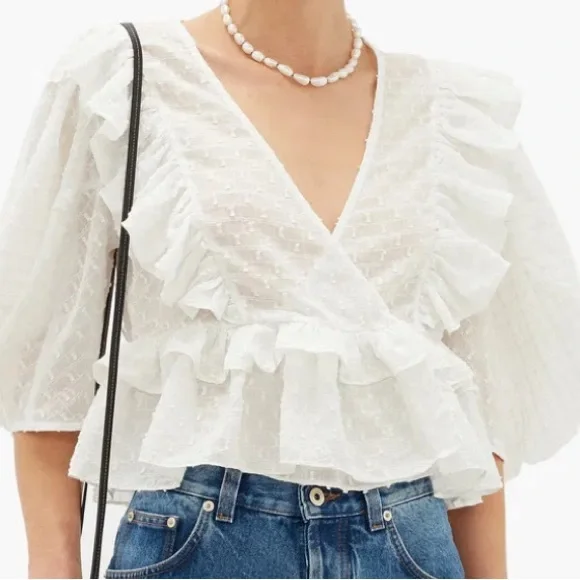 Rhode Elodie Ruffled Cotton-Blend Top white size small - Picture 1 of 6